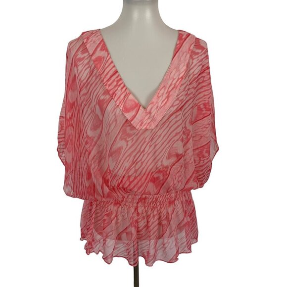 Coco Contours Silk Sheer Top Small Pink Boho Beach Coverup Festival - Picture 2 of 5